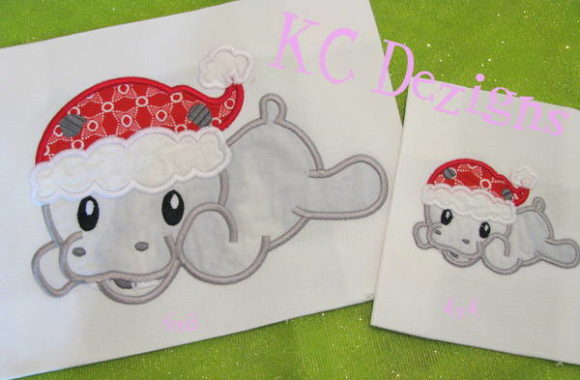 Adorable Christmas Baby Hippo Applique