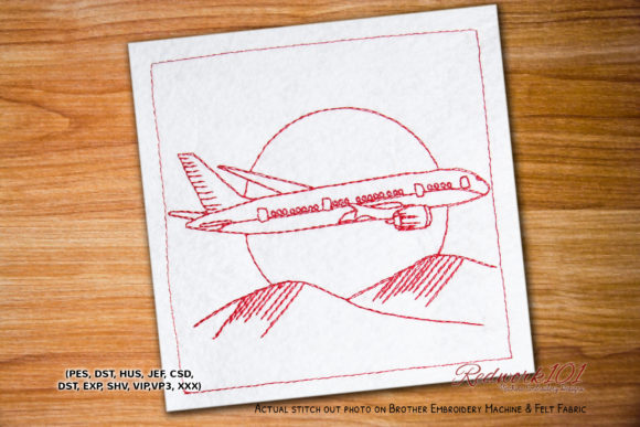 Boeing 787 Landing at Sunset: A Redwork Delight