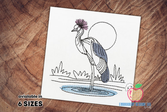 Crane Bird in the River: A Versatile Embroidery Design