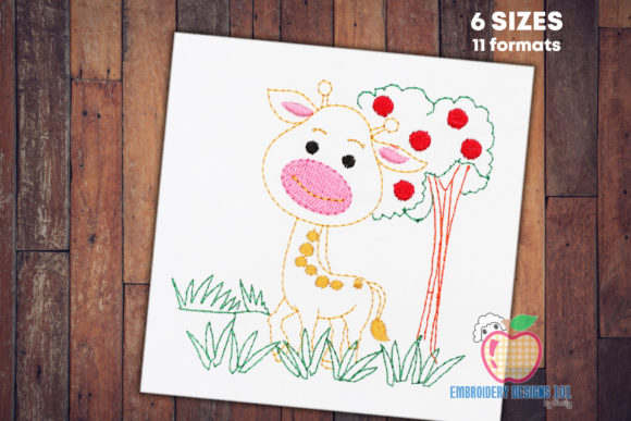 Happy Baby Giraffe in Jungle: A Whimsical Embroidery Design