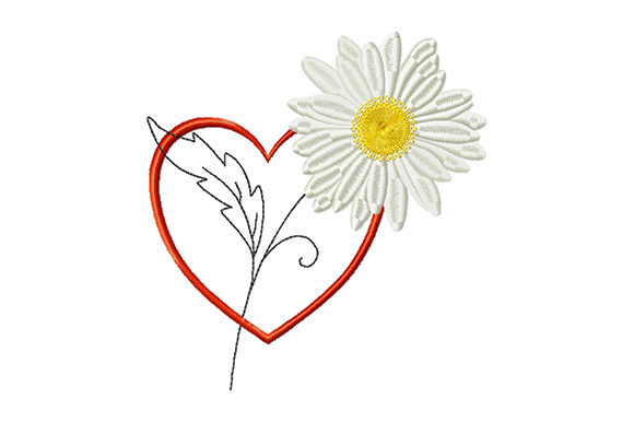 Heart and Chamomile: A Romantic Embroidery Design