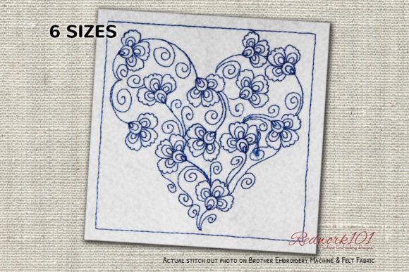 Love Shaped Flower Heart Redwork: A Charming Embroidery Design