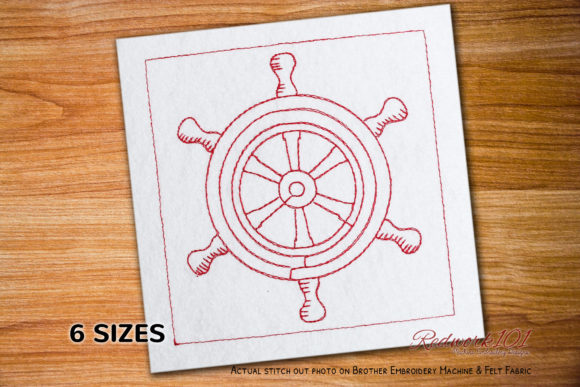 Steering Wheel of the Ship Redwork: A Nautical Embroidery Gem